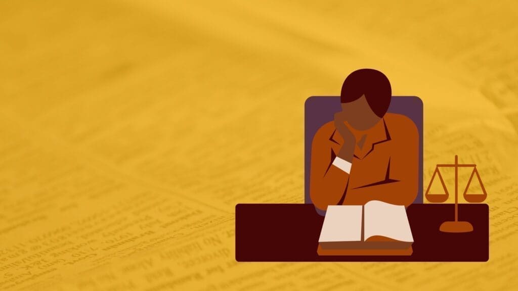 Illustration of legal officer sitting at desk