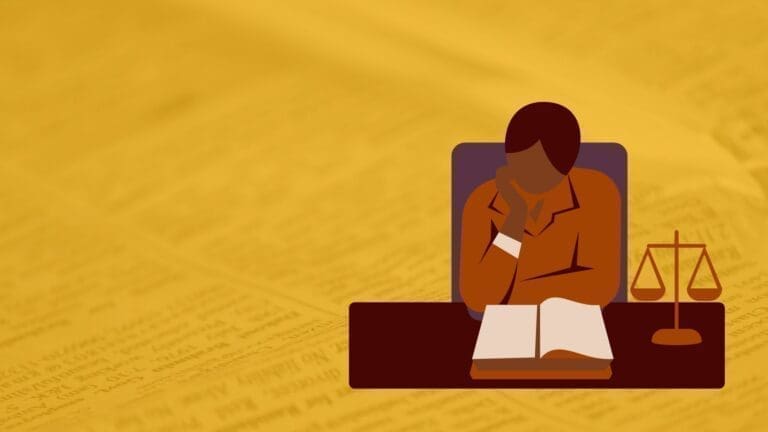 Illustration of legal officer sitting at desk
