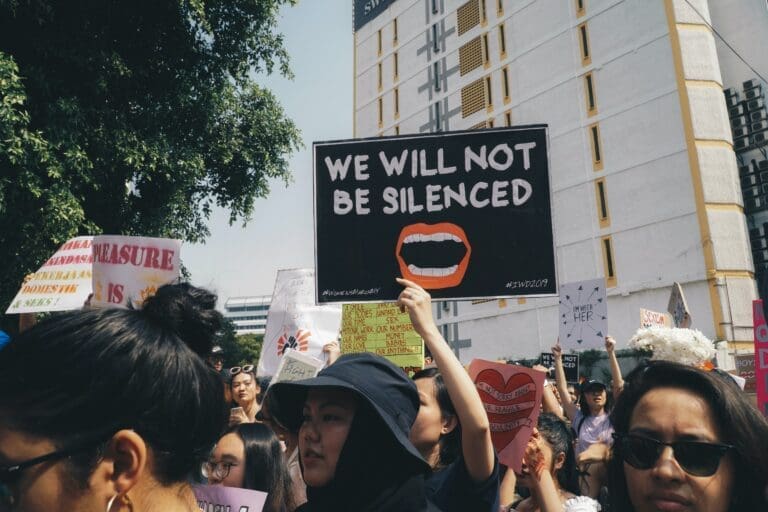 People at a protest in Kuala Lumpur