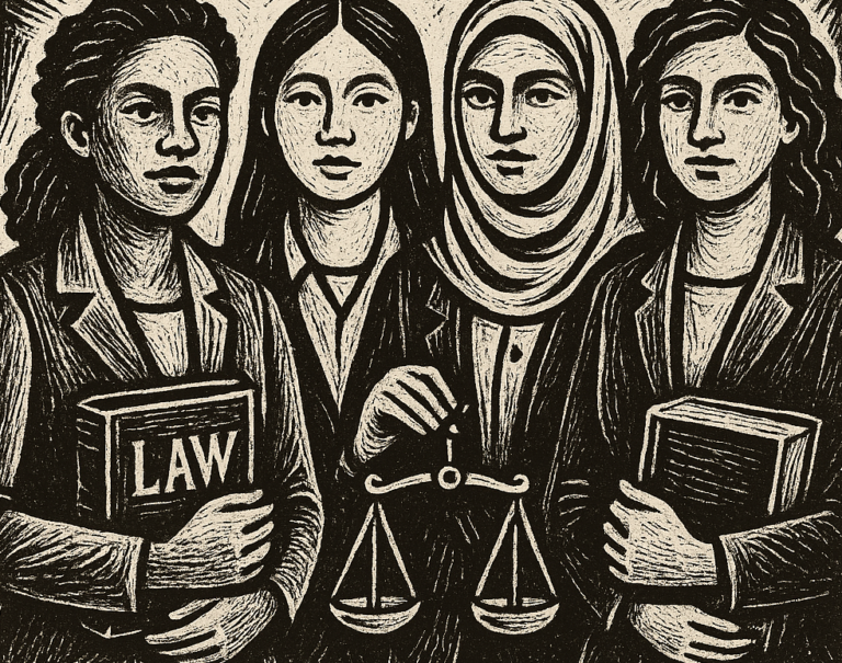 Illustration showing a group on women lawyers